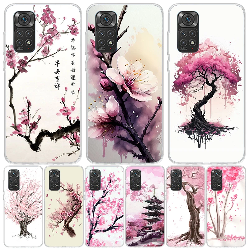 Cherry Blossom Tree Phone Case For Xiaomi Redmi Note 13 12S 12 11S 11T 11E Pro Plus 10S 10 9S 9 8T 8 7 Art Customized Coque Capa