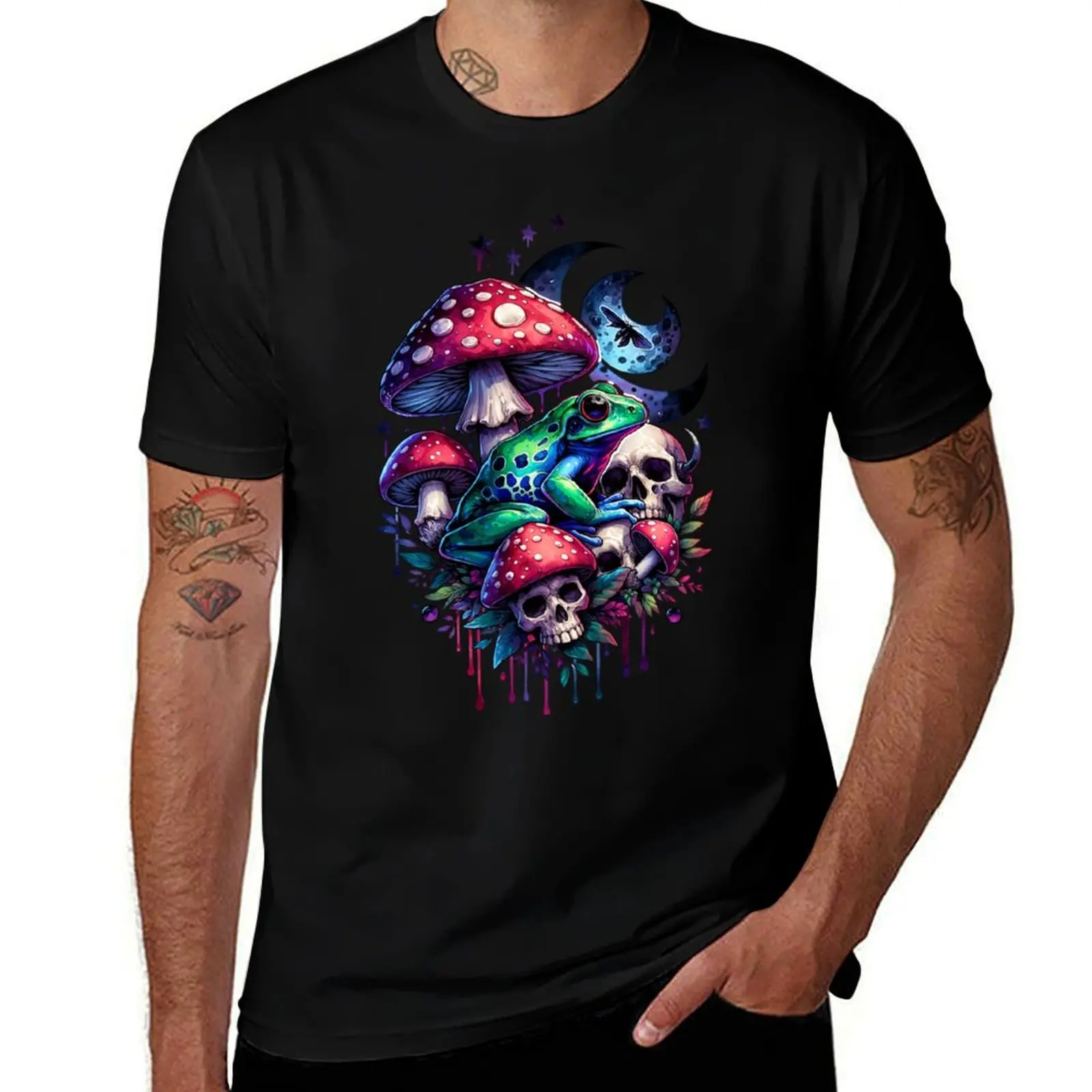 

Goblincore and Mushrooms, Cottagecore Aesthetic Art skulls Whimsigoth Moon Luna Frog, Dark Moth in Fantasy T-Shirt