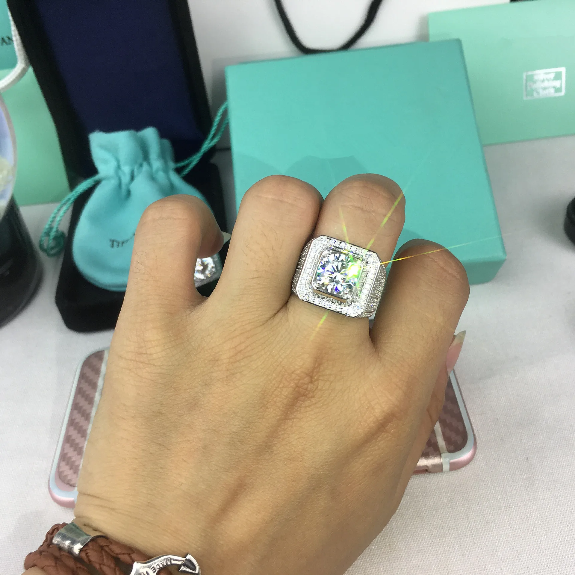 Luxury 925 Sterling Silver Ring With Zircon Crystal Ring For Men Jewelry Gift