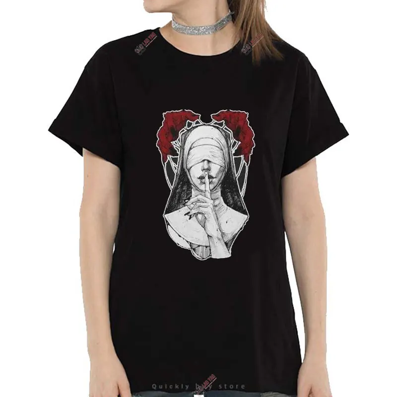 Hot Sale Sexy Nun Nonne Religieuse Pin Up Church of Satan Anton Lavey Satanic Occult Goth Gothic Tees Hentai Girls Man Tops