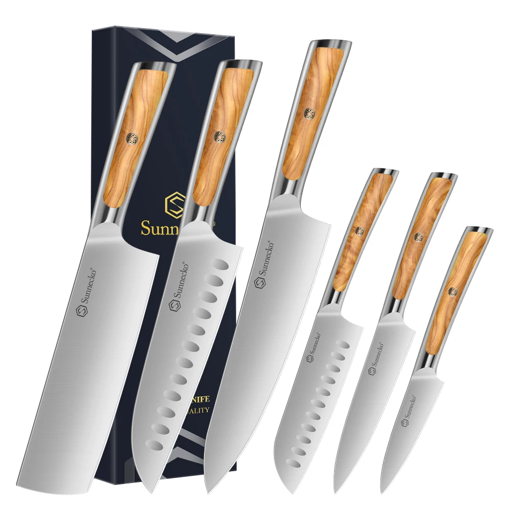 Sunnecko Chef's Knives 1-6PCS/Set High Quality 1.4116 Stainless Steel Japanese Slicing Knife Kitchen Tools Olive Wooden Handle