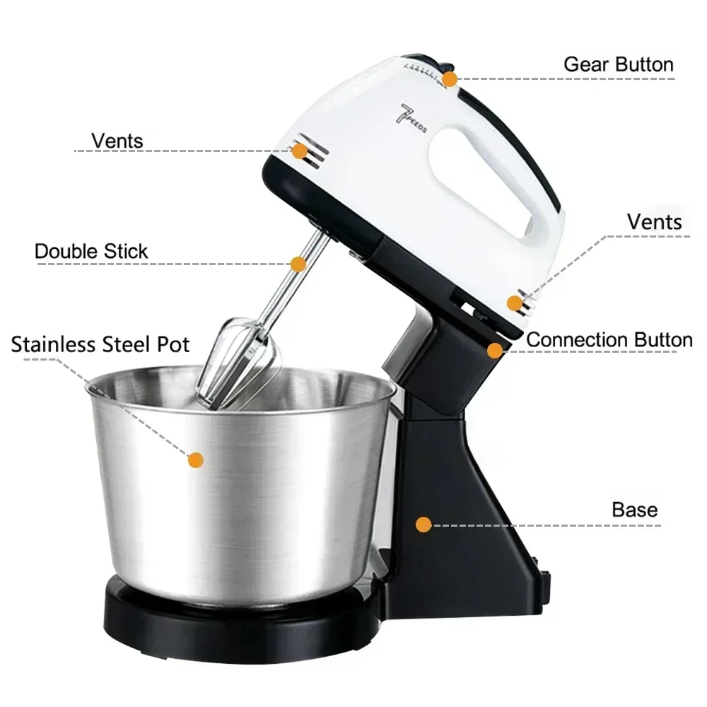 Kitchen electric mixer. Multifunctional silent. Standing appliance. Stainless steel. Automatic beater. Useful tool.