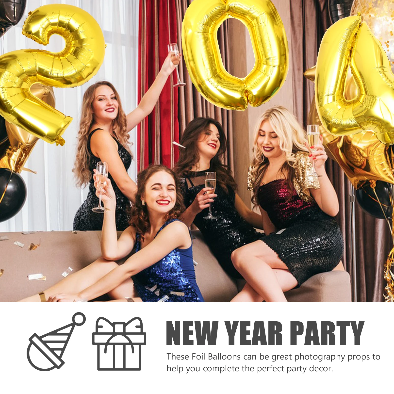 

1 set Big Number 2024 New Year Aluminum Foil Party Decor Balloons For Birthday Wedding Decoration Giant Number Balloon Party