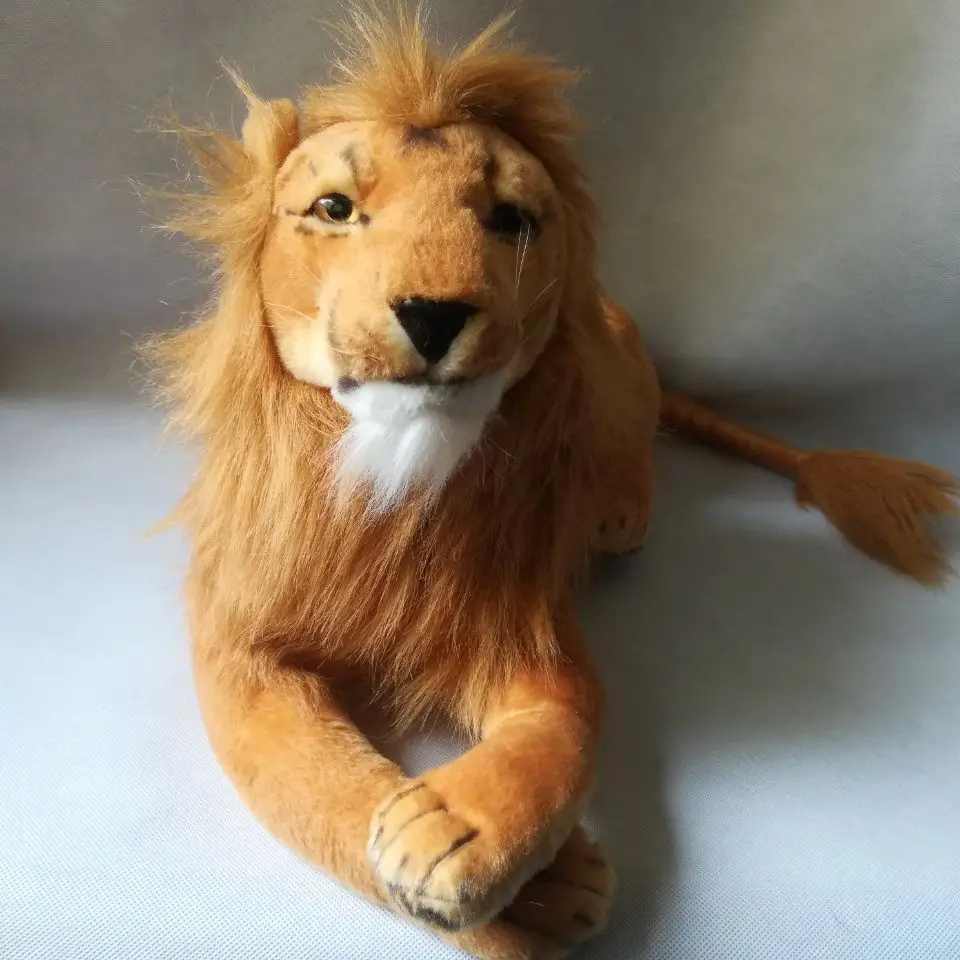 Real Life Toy about 55cm Lying Male Lion Plush Toy Soft Doll Birthday Gift h2385