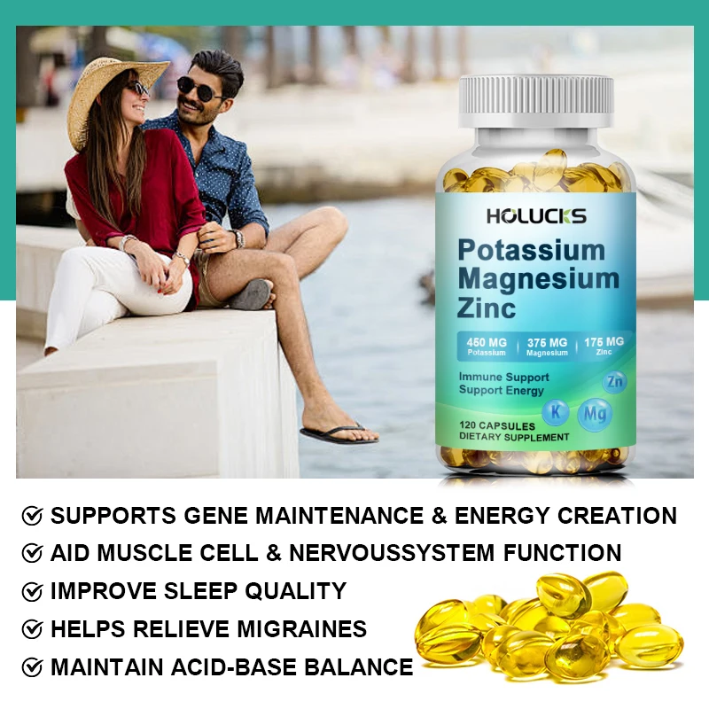 Potassium Magnesium Supplement 1000mg, Magnesium Potassium Zinc Aspartate Support Vascular, Bone, Heart, Muscle & Nerve Health