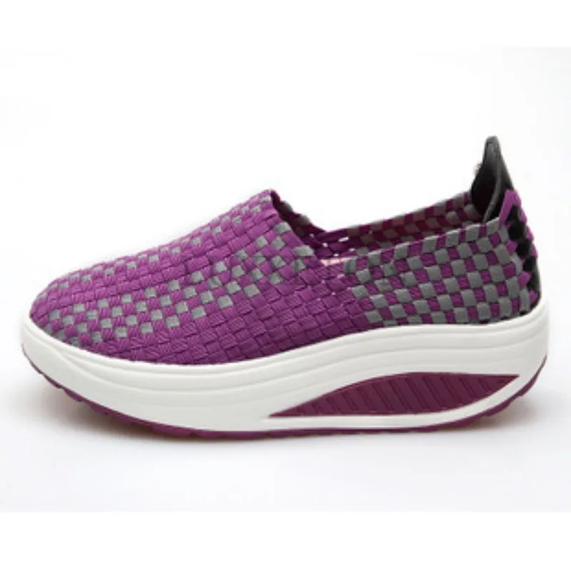 Thick Soled Raised Sloping Heel Rocking Shoes with Woven Mesh Surface for Comfortable and Breathable Fashion Casual Canvas Shoes