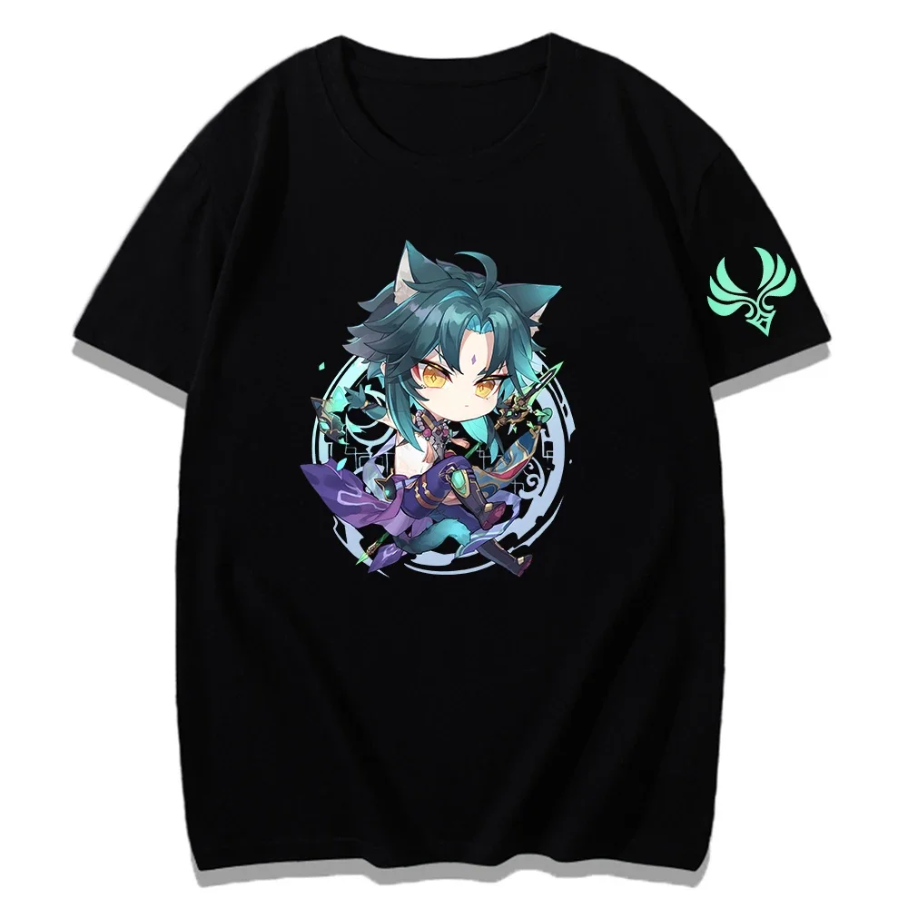 Genshin Impact Tshirts Xiao Graphic T-shirt Kawaii Cartoon Girls Tees Summer Short Sleeve Tee-shirt Women Tops 100% Cotton Shirt