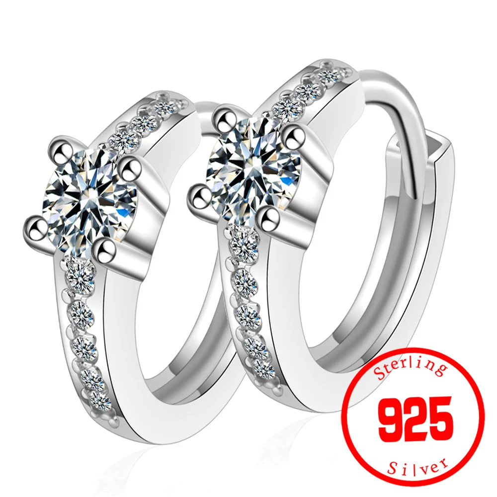 

925 Sterling Silver Earrings Classic Four Claw AAA Cubic Zirconia Hoop Earrings for Women Luxury Austrian Crystal Earrings