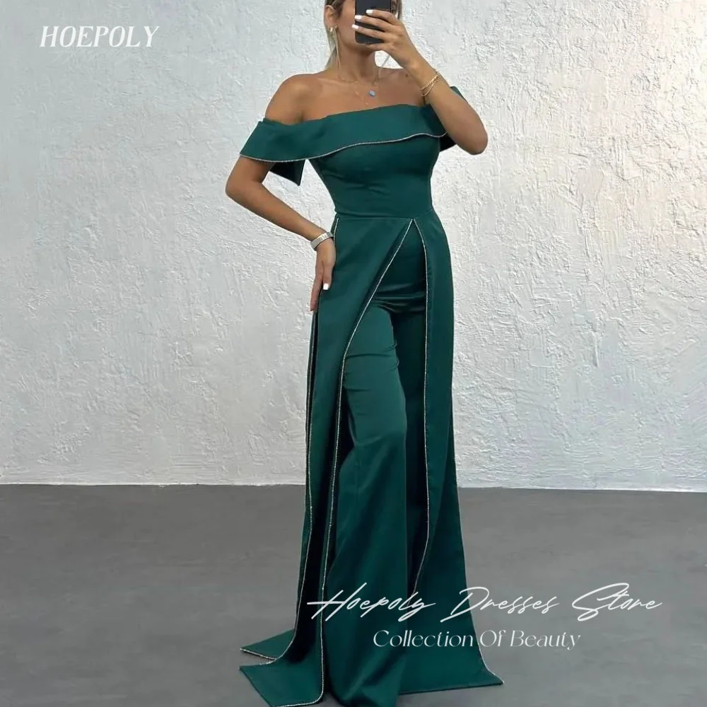 Hoepoly Satin Trompete beliebte Party Ballkleid knöchel lang von der Schulter elegant formale USA Euro Abendkleid für sexy Frauen