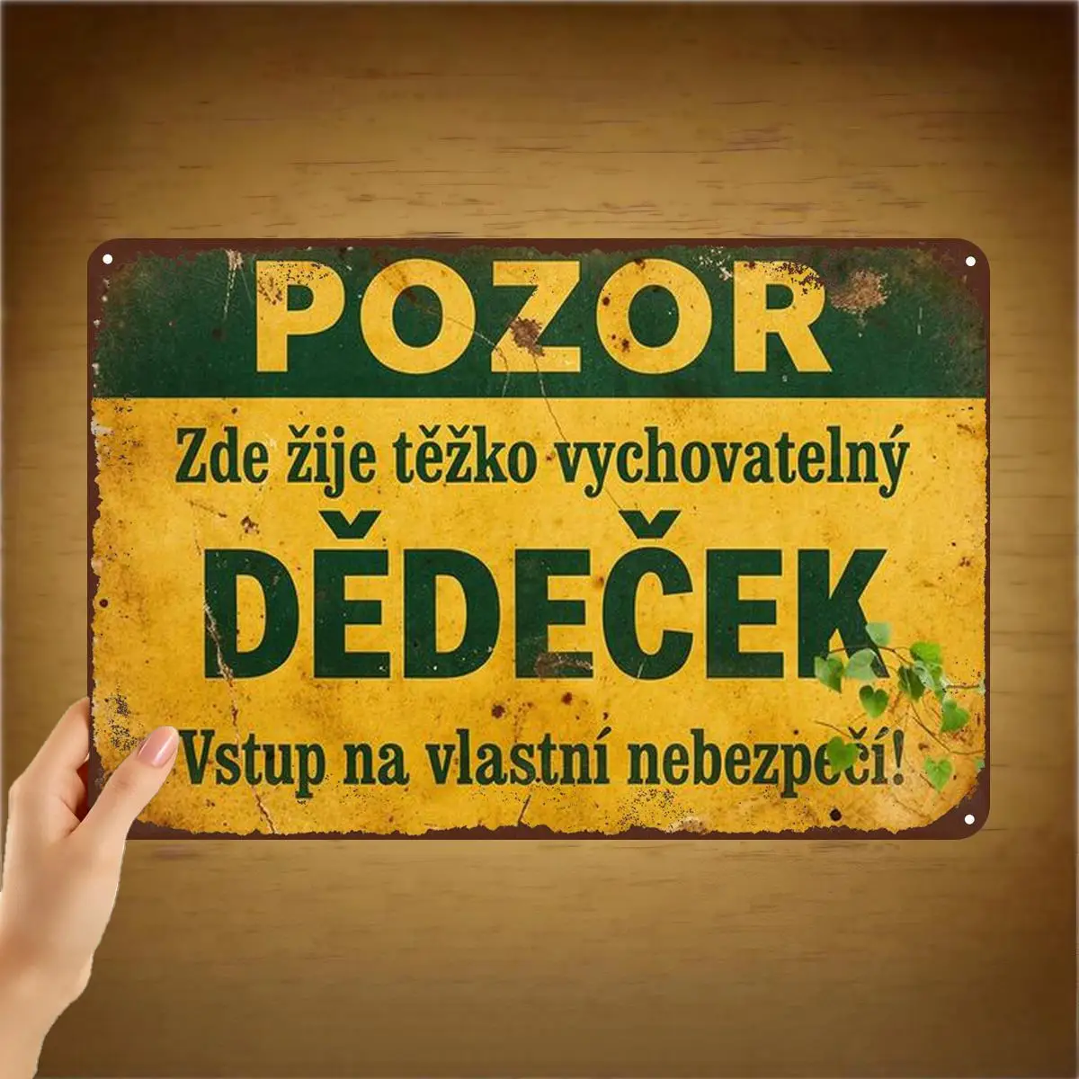 2D Metal Sign Vintage 8x12 Inch Retro Czech Iron Wall Art Decor, Warning Grandpa Enter at Your Own Risk, Farmhouse Rustic Plaque