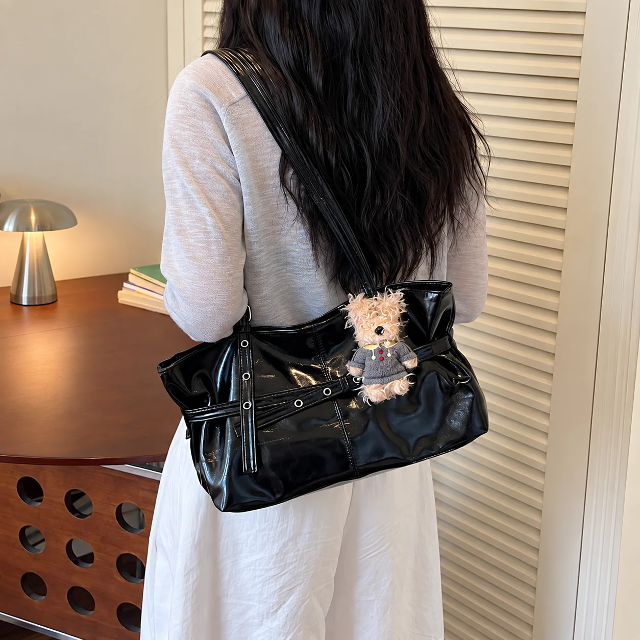 Horizontal Rectangular Tote Bag Polished Everyday Handbag Pu Leather Handbag Large Large Capacity Tote Bag For Hand Carry