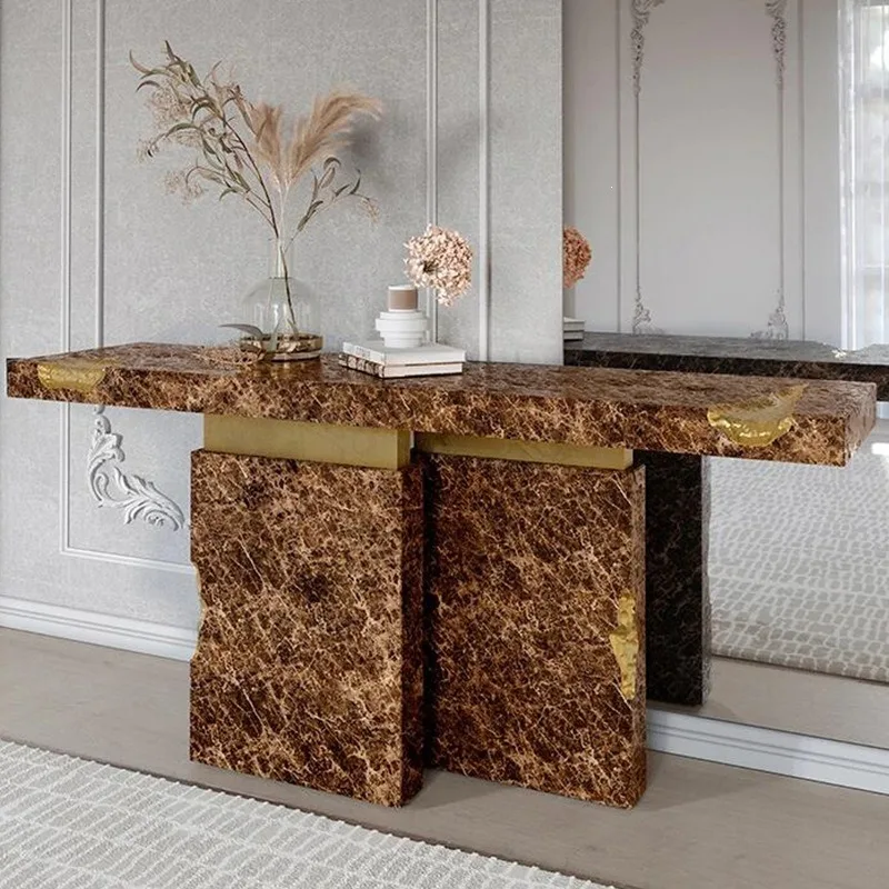 Luxury black gold Portuguese furniture dressing table, designer entrance foyer metal strip case
