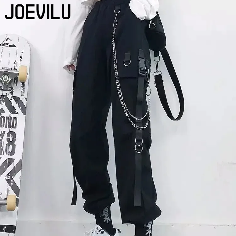 Women's High Waisted Cargo Pants Loose Straight Leg Trousers Korean Fashion Chic Autumn Hip Hop Joggers Y2k Black Gothic Bottoms