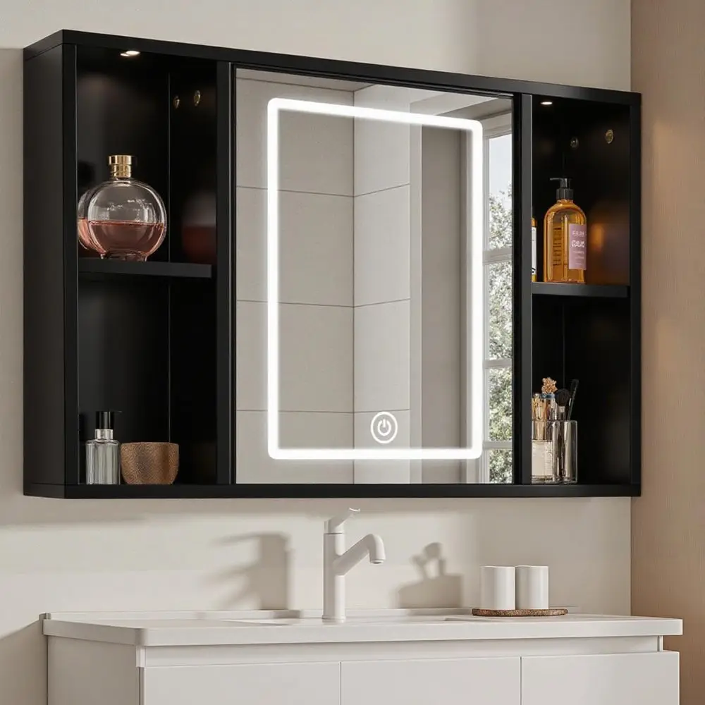 Espejo para Baño con Gabinete y Luz LED, Botiquín con Espejo, Gabinete para Baño, 3 Temperaturas de Color, 40.5x60.5cm, 6 Com