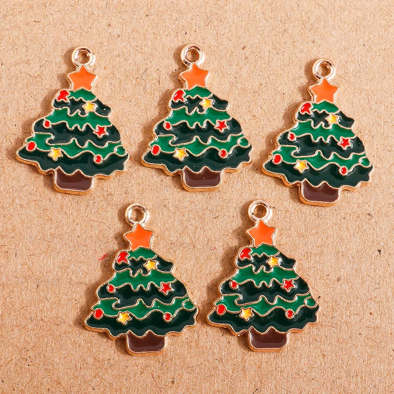 10pcs Mix Cute Enamel Christmas Charms for Jewelry Making Christmas Tree Deer Bell Charms Pendants for Necklaces Earrings Gifts