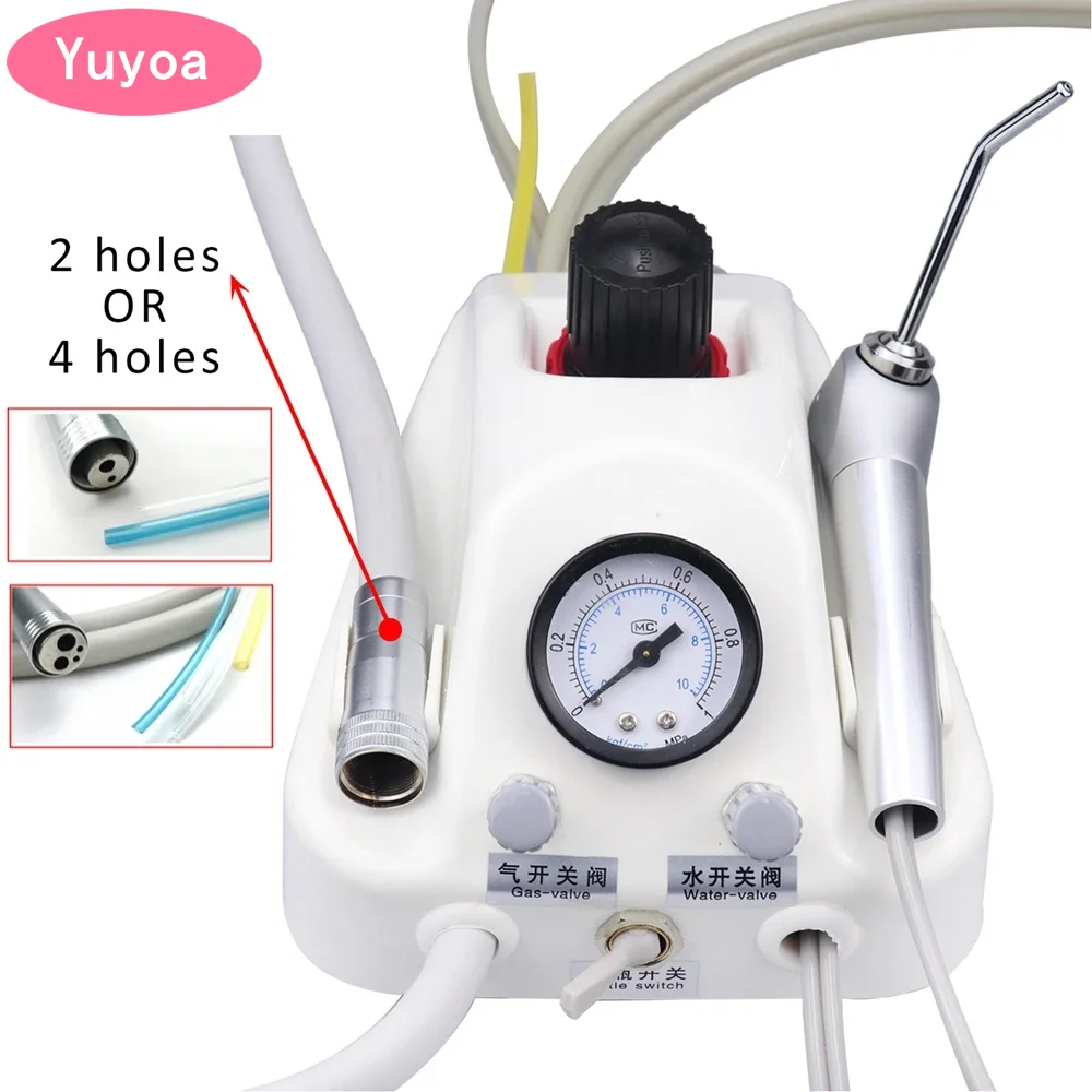 

Portable Dental Turbine Unit Work with Air Compressor 3 Way Syringe 2/4 Holes Teeth Whitening Dentistry Equipment Plastic Shell