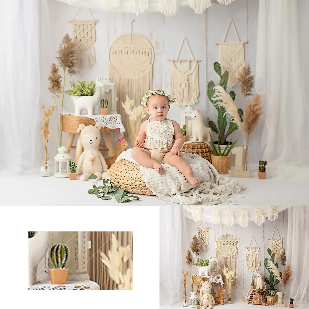 Boho Llama and Cactus Backdrop Kids Girls Birthday Party Decors Child Baby Cake Smash Photography Backgrounds