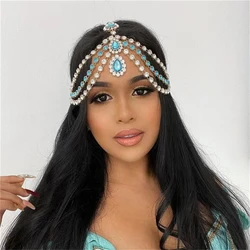 Exquisite Fashionable Multi Layer Rhinestone Pendant Head Chain Bridal Wedding Ladies Crystal Forehead Chain Jewelry