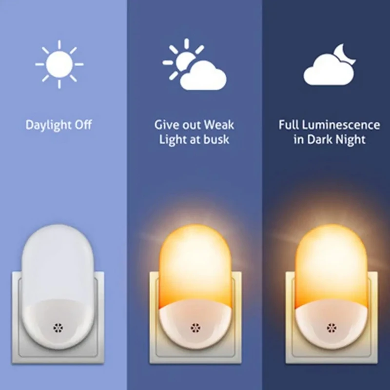 Lámpara de luz nocturna LED enchufable Con sensores inteligentes, Sensor de anochecer a amanecer, brillo ajustable para niños, enchufe de la UE