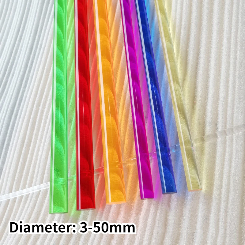 1-4Pcs Length 495mm Colored Translucent Acrylic Rod Diameter 3-50mm PMMA Solid Cylinder Pexiglass Bar