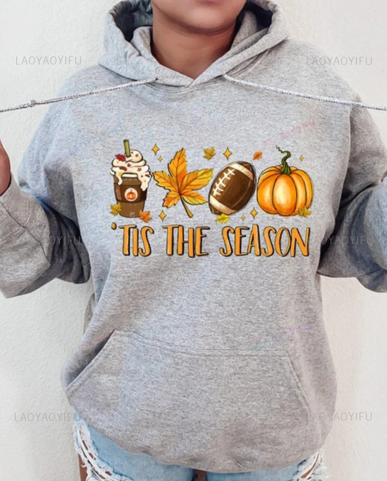 Tis The Season Fall Pumpkin Football Football Mom Halloween Sweatshirt Gift Lady Aesthetic Streetwear Printed Harajuku Hoodies