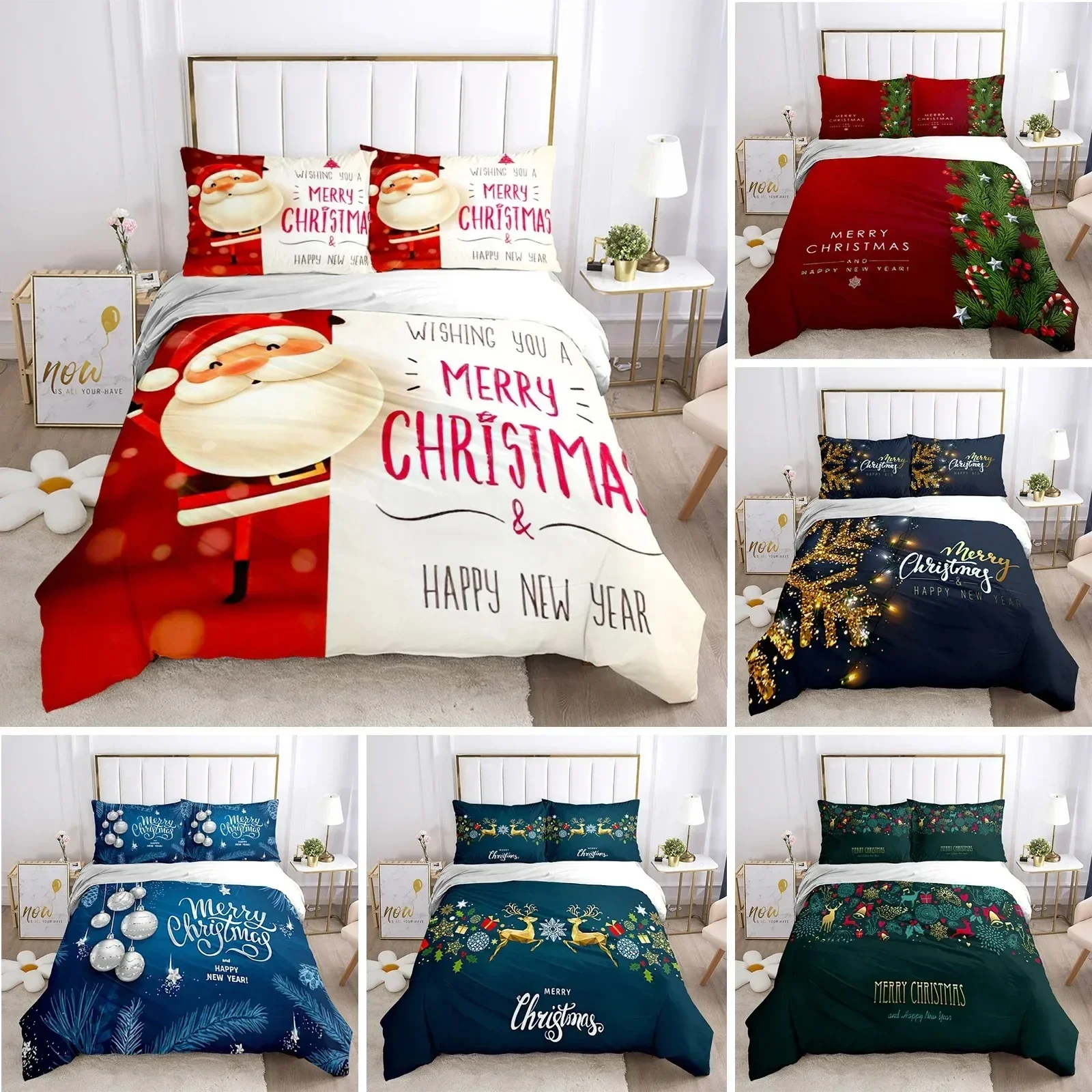 

Chirstmas Duvet Cover Kid’s Bedroom 3D Cartoon Merry Chirstmas Twin Bedding Set Polyester Santa Claus Happy New Year Quilt Cover