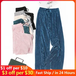 Gestapelt Hosen Breite Bein Hosen Für Frauen Casual Elastische Hohe Taille 2021 Neue Mode Lose Lange Hosen Plissee Hose Hose femme