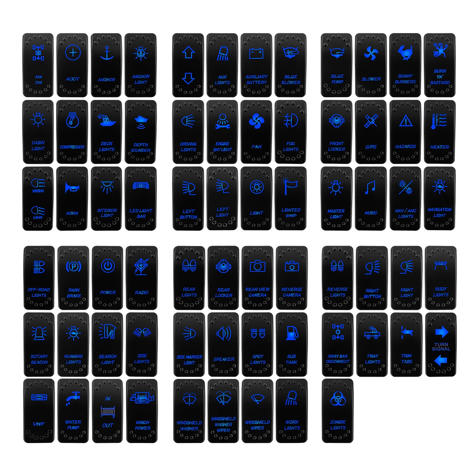 12V/24V Waterproof LED Rocker Switch 5Pin SPST ON-OFF, 7Pin DPDT ON-OFF-ON Blue Red Light Automotive Marine Boat Switch Pane DIY