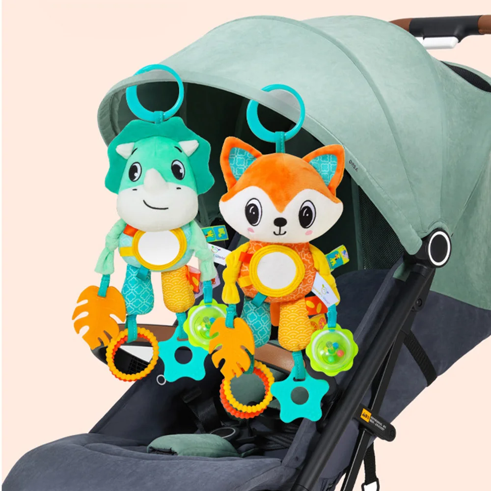 

Soft Plush Hanging Sensory Toy with Crinkle & Squeaky Sounds, Teether Wind Chime for Stroller/Crib/Car Seat/Travel, Baby Gift