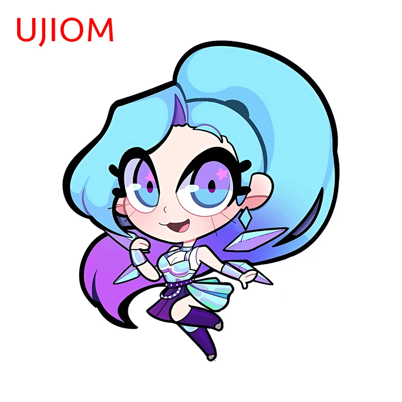 UJIOM 13cm X 11.2cm Seraphine Chibi Girl League of Legends Wall Stickers Big Eyes Blue Hair Decal Funny Game Room Decoration