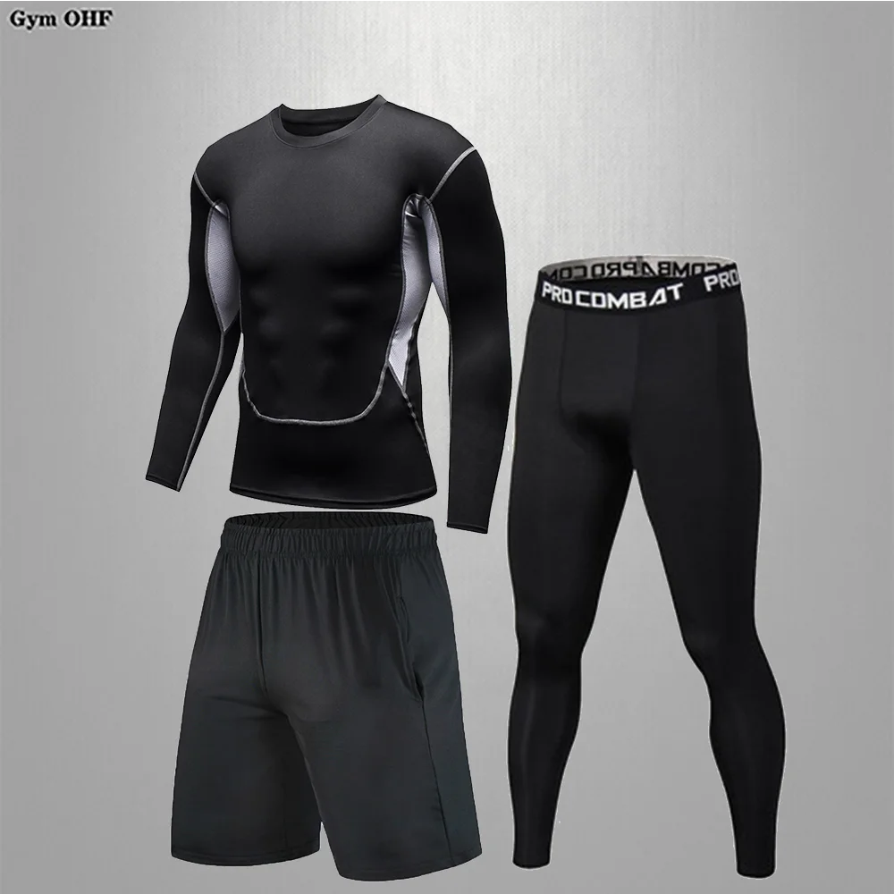 Cycling Running Fitness and Sports 3pcs Set for Men\'s Slow Running Quick Drying Tight Fitting Sports Set for Men\'s Gym Fitness