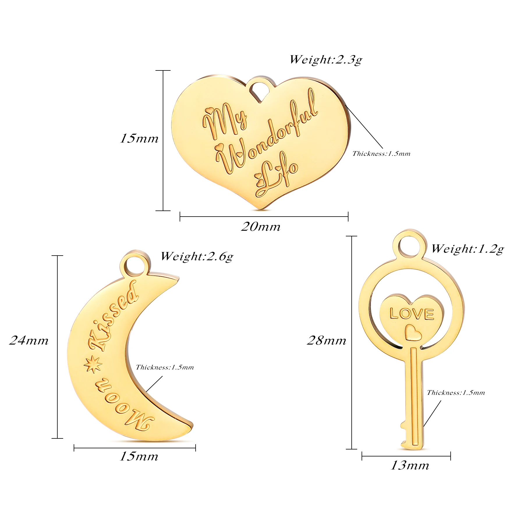 4 Stück/Set Edelstahl Goldfarben Schmuckzubehör Love Mom Herz DIY Ohrring-Anhänger Schlüssel-Halsketten-Anhänger – Detail 1
