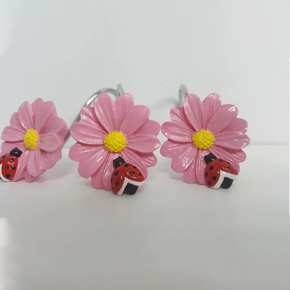 

12Pcs Resin Shower Curtain Hooks Ladybird Flower Shape Bearing Bathroom Decorations Easy Installation