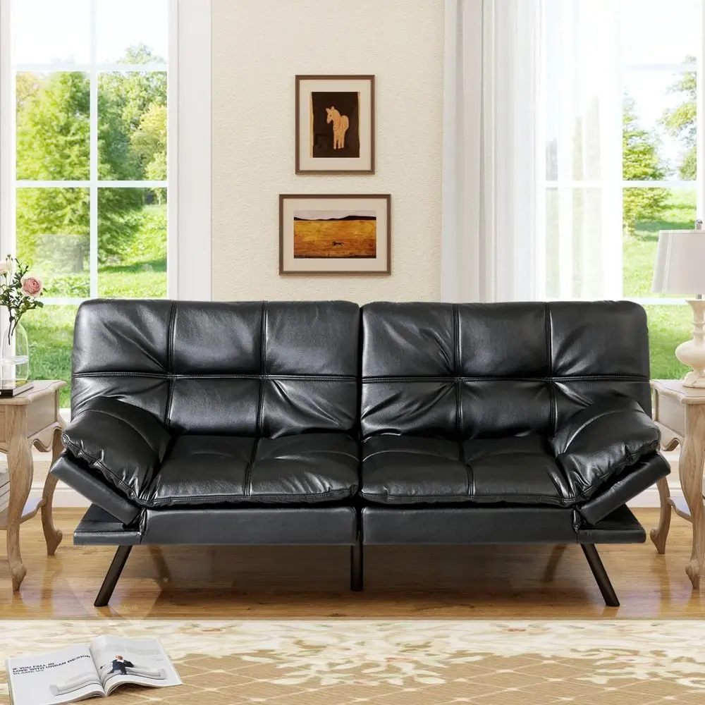 

Convertible Sofa Bed, Upholstered Small Couch with Adjustable Backrest, Loveseat Sleeper for Compact Living Spaces (Black)