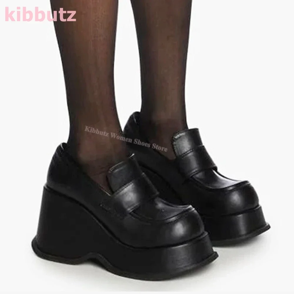 Wedges Platform Pumps Super High Fashion Elegant Sexy Concise Round Toe Genuine Leather Solid Color Slip-On Women Shoes Newest