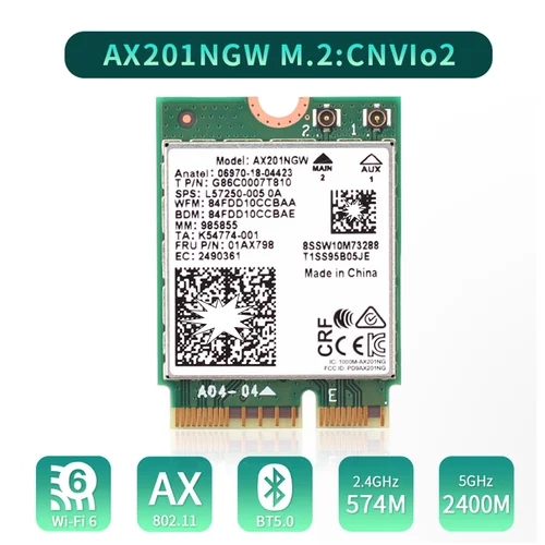 Imagen 2 del producto Wi-Fi 6 AX201 Bluetooth 5,0 banda Dual 2,4G/5G botón inalámbrico NGFF E CNVi tarjeta Wifi AX201NGW 2,4 Ghz/5 Ghz 802.11ac/ax 210NGW