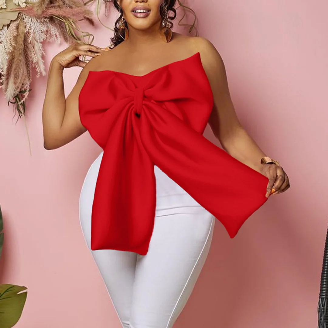 

D335Women Tops Women's Sexy Bowknot Strapless Versatile Short Top Shirt