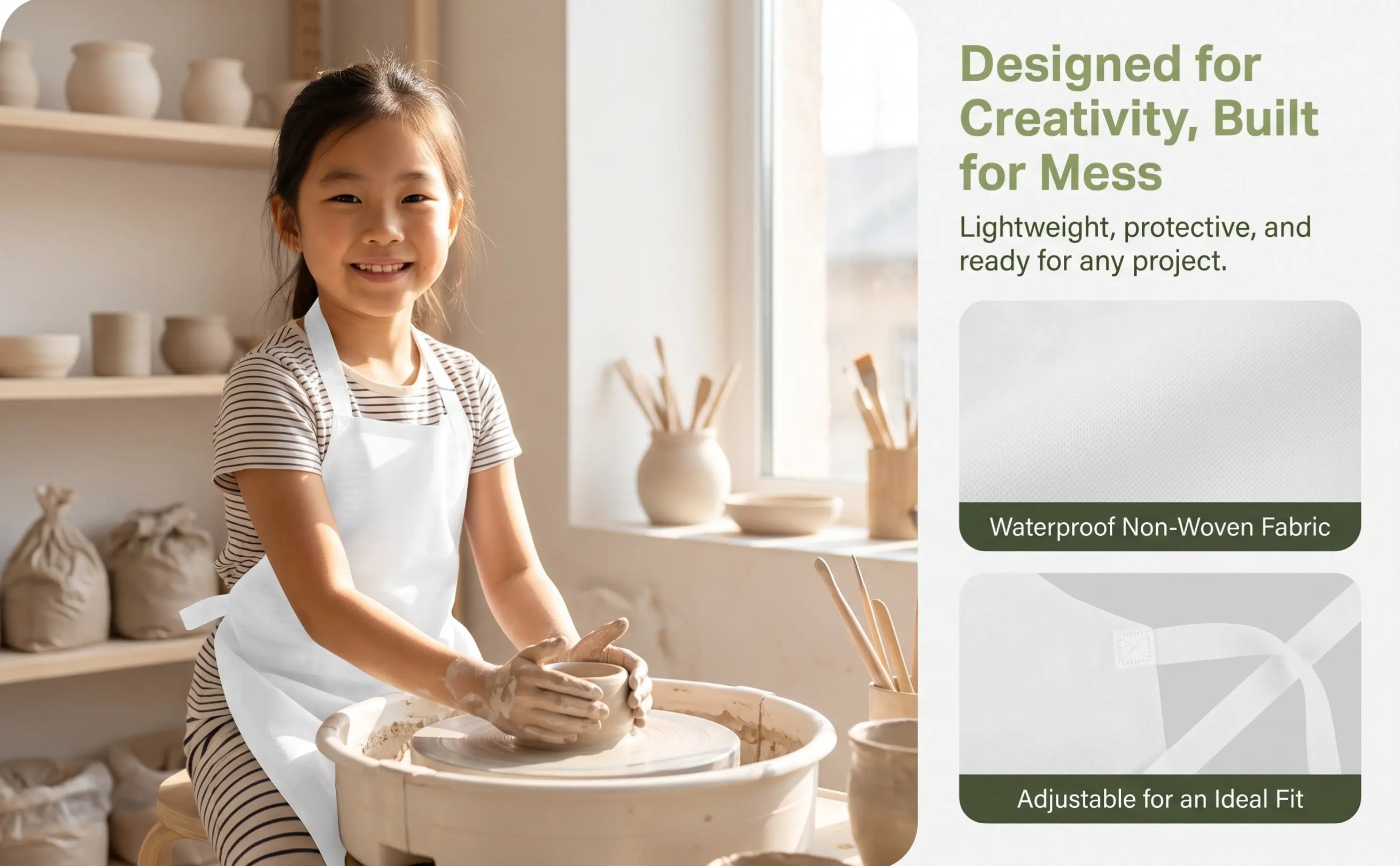 10Pcs Waterproof Kids Aprons White Non-Woven Children Painting Aprons for Drawing Craft Art Activities Kids Apron