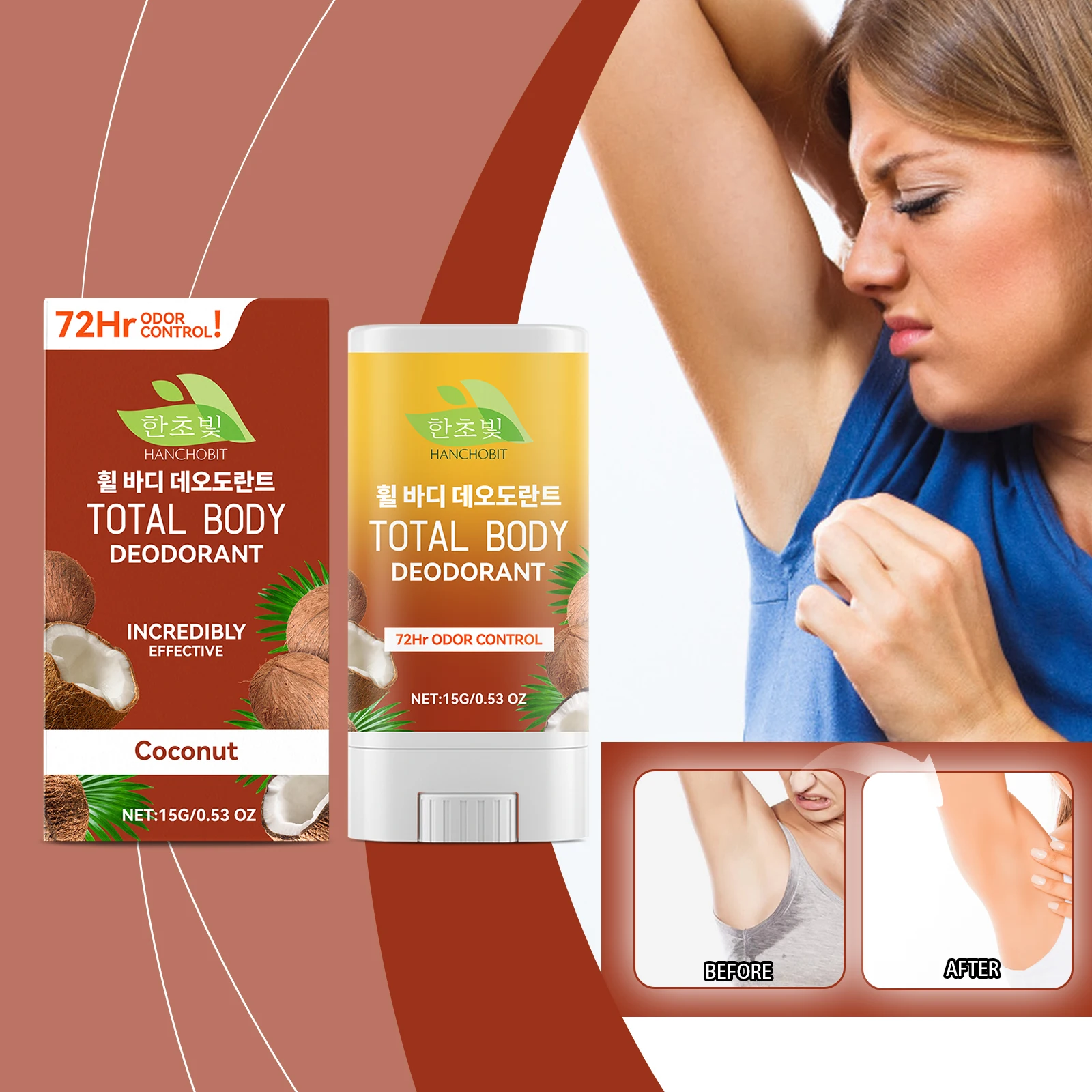 Deodorante per il corpo totale - Controllo degli odori di 72 ore per ascelle e aree private, profumo naturale di cocco, senza alluminio e formula delicata