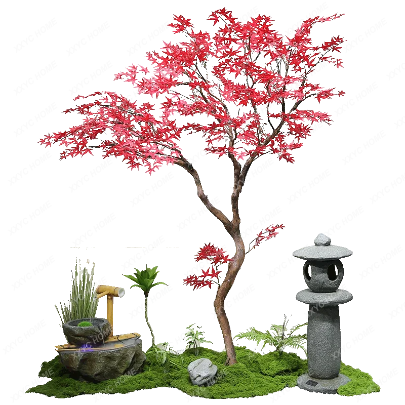 

Artificial Red Maple Tree Japanese Style Dried Water Landscape Landscape Indoor Window Decoration Maple Tree