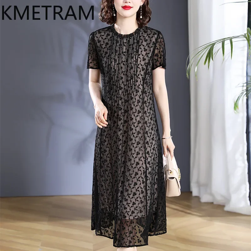 KMETRAM-Robes brodées Mulberry InjEmbroidery pour femmes, Robes longues de luxe, Vêtements éducatifs, Nouveau, Été, 100%, 2024