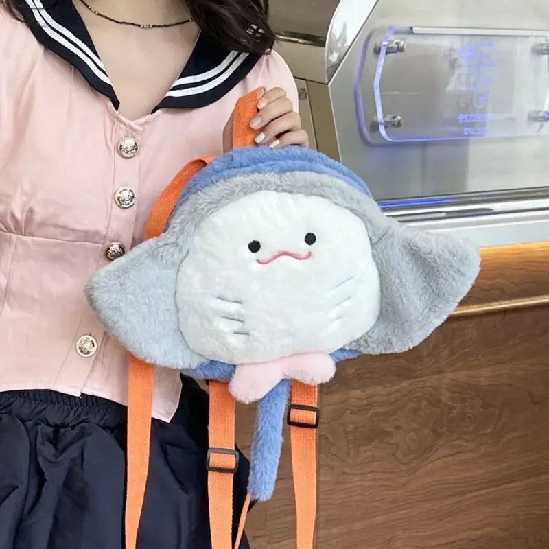 Japanese Cute Cartoon Manta Ray Plush Kawaii Doll Backpack Storage Bag School Bag Mini Kids Backpacks Girl Women Bag