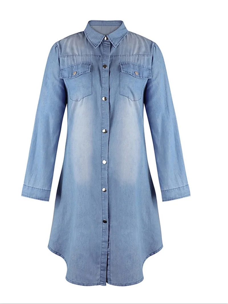 طويل Sve Denim irt Street Sle لون نقي زر كيت ميدي طول مستقيم قطع المرأة Faion الصيف مزيج القطن