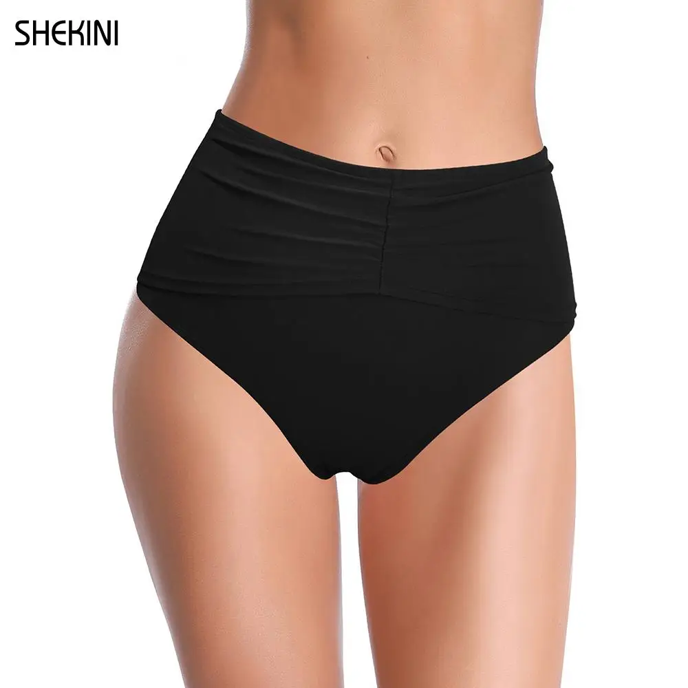 SHEKINI Womens High Waist Ruched Front Cheeky Bikini Bottom Swimsuit Solid Color Brazilian Summer Swimwear Swim bottom Shorts