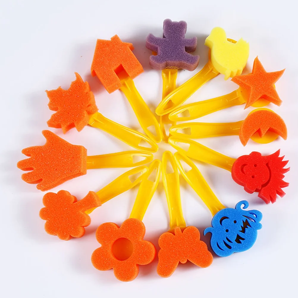 12pcs Painting Sponge Set Creative Flower Stamp DIY Painting Brush Tools with Roller Round Flat for Kids Children Drawing