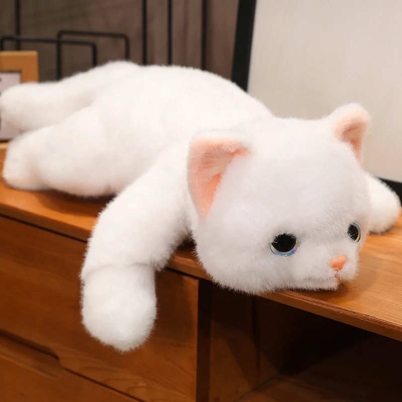 Leuke kat knuffel realistisch gevuld liggend kat pluizige pop zacht verjaardagscadeau voor kerst simulatie dierenspeelgoed