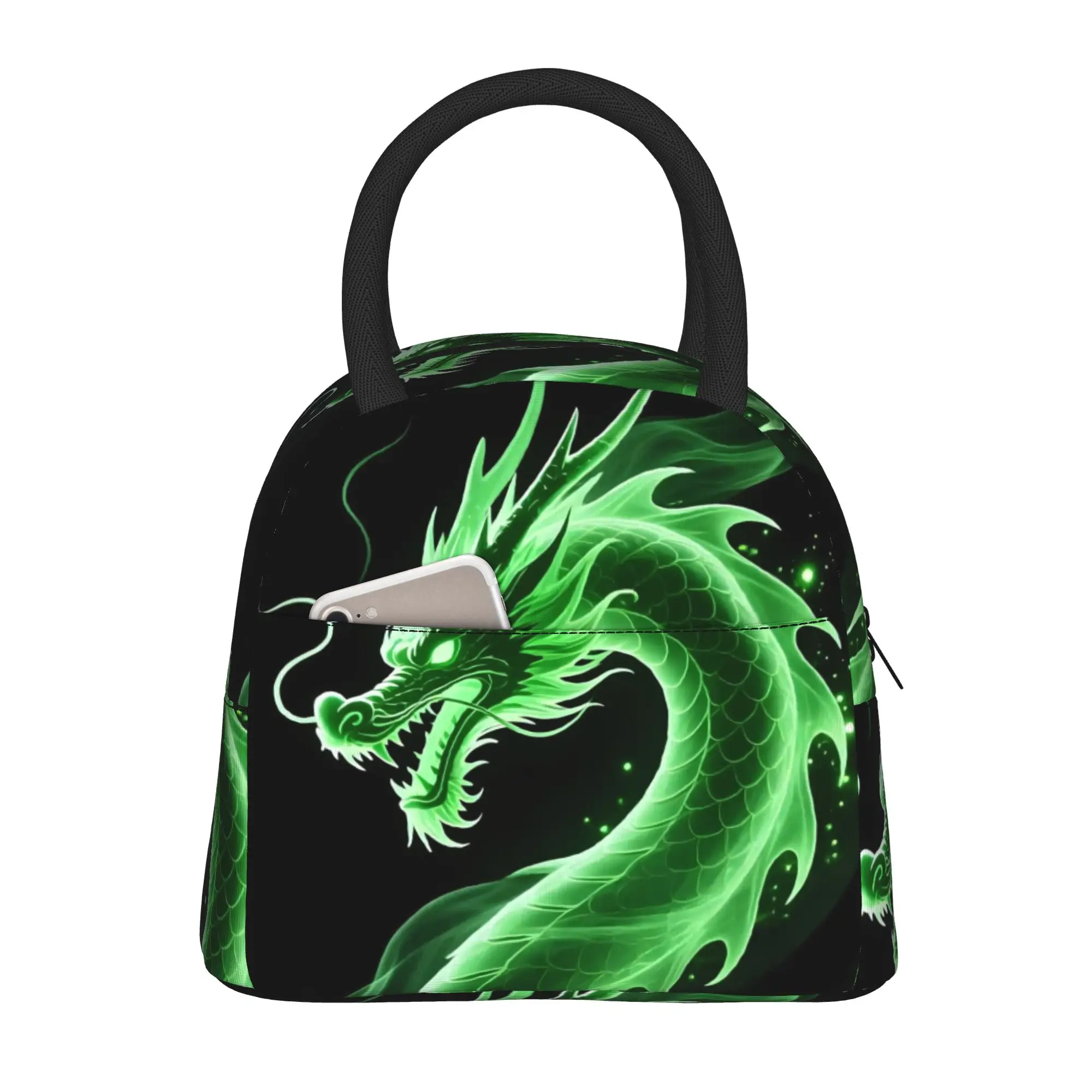Back to school season  Lunch Box Bag Green Smoke Chinese Dragon Art Kawaii Casual Multi-Function Food Organizer Lunch Bag