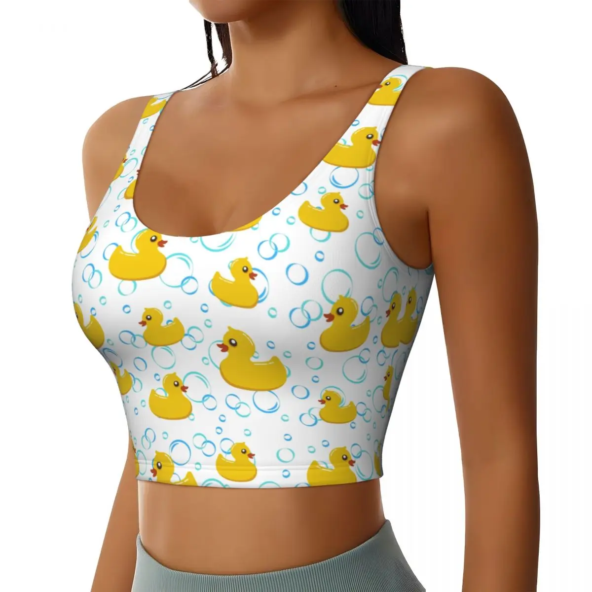 Custom Cute Rubber Ducks High Impact Sports Bras Women Cartoon Animal Pets Seamless Workout Running Crop Tank Tops