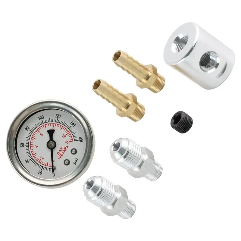 AB66-Universal 1/8 NPT Fuel Pressure Gauge Liquid Filled Case And Adaptor Kit For Fuel Injection Systems