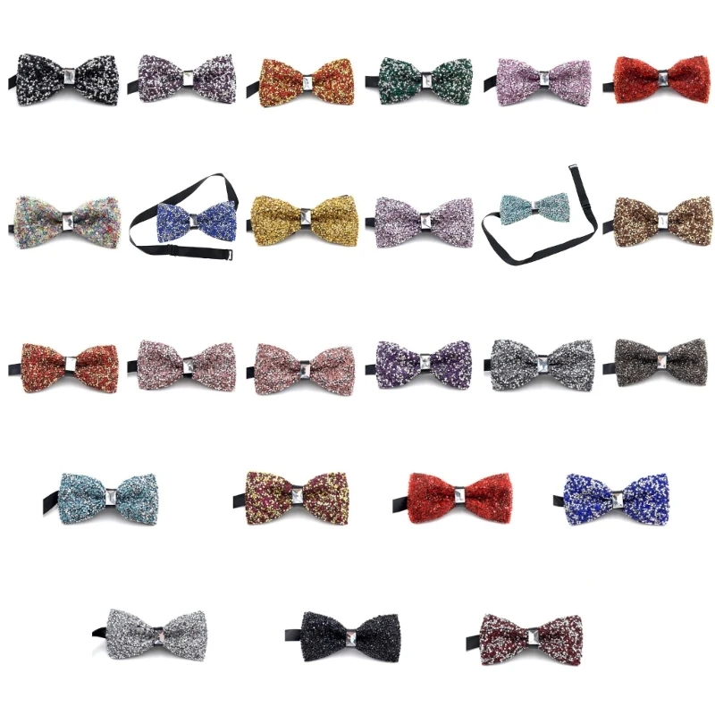 Mens Rhinestones Bow Tie Shinning Crystal Diamond Bowtie with Adjustable Length Pre-Tied Necktie for Banquets Party Dropship